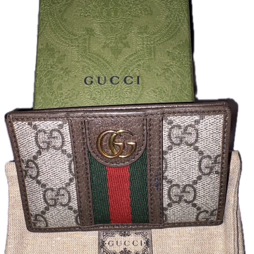 Gucci Beige and Brown GG Canvas Card Wallet